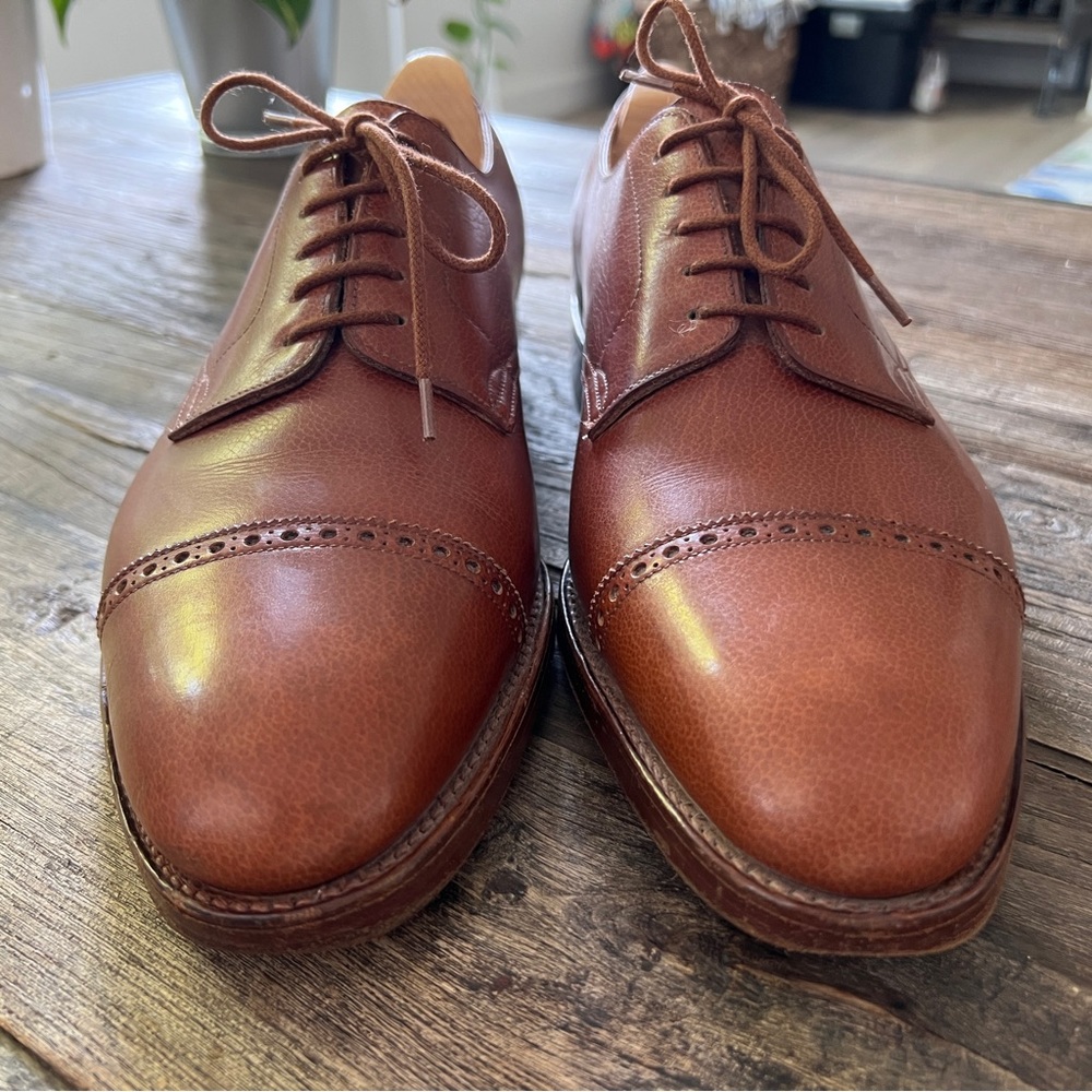 John Lobb Russel Derby Brown Leather Cap Toe Dress Shoe - Picture 2 of 12